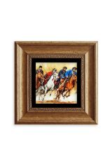 Koşan Atlar Yağlı Boya Çerçeveli Taş Tablo 20 cm
