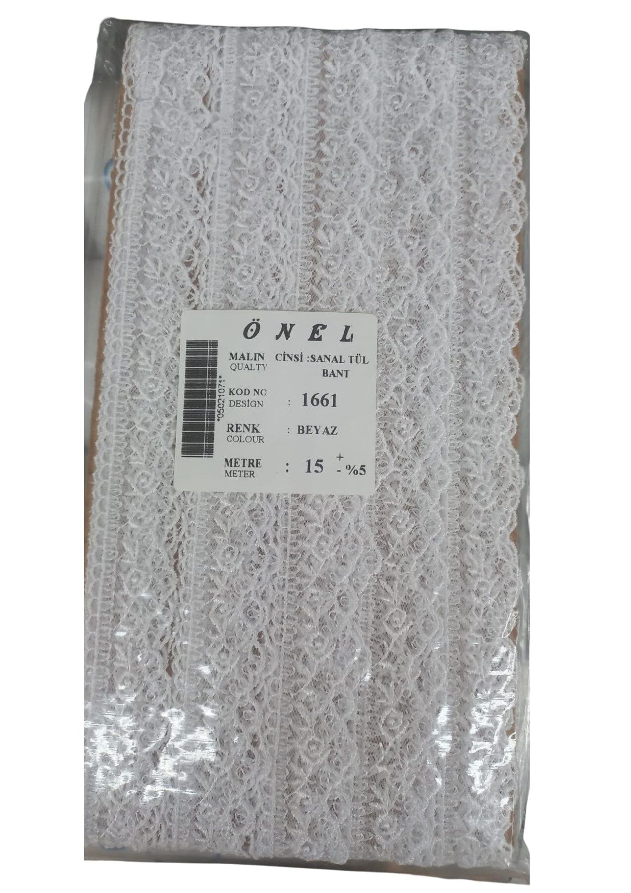 Dantel Polyester Sanal Tül Bant Beyaz 15 Metre En 6 cm ON-1661-B