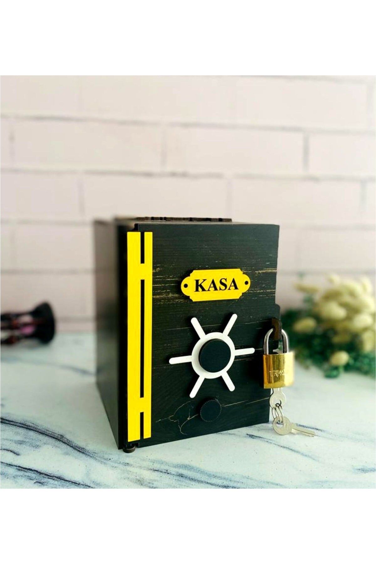 Ahşap Kutu Kasa Kumbara Kilitli Eskitme