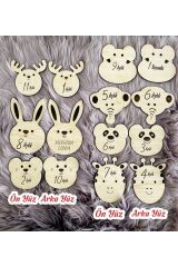 Sevimli Hayvanlar Ahşap Çift Taraflı Aylık Bebek Kartlar