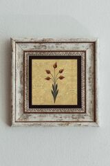 Ebru Lale Desen Çerçeveli Taş Tablo , Çerçeveli Taş Duvar Dekoru - Enkcrcvtbl-00092 20 cm