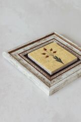 Ebru Lale Desen Çerçeveli Taş Tablo , Çerçeveli Taş Duvar Dekoru - Enkcrcvtbl-00092 20 cm