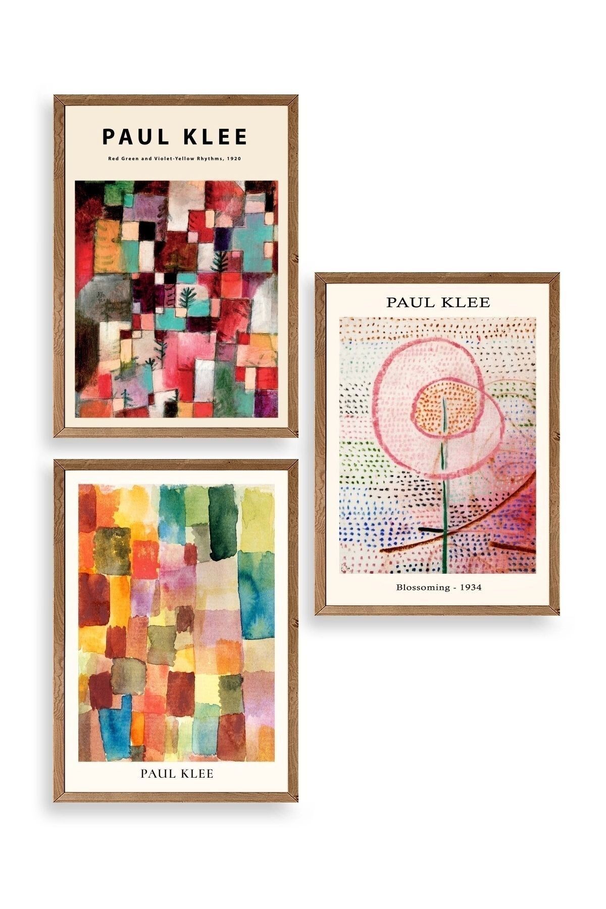 Paul Klee Üçlü Ahşap Çerçeveli Tablo 40 x 60