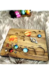 Renkli Ahşap Güneş Sistemi Bul Tak Puzzle