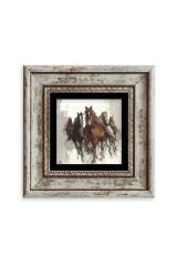 Koşan Atlar Yağlı Boya Çerçeveli Taş Tablo 20 cm
