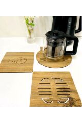 3'lü Ahşap Tencere Tava Çaydanlık Altlığı Nihale Seti