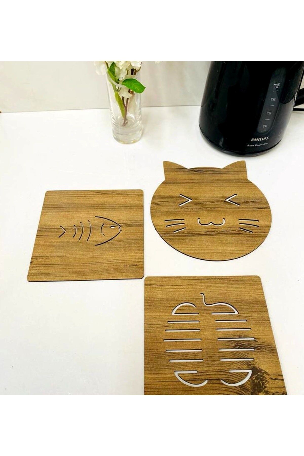 3'lü Ahşap Tencere Tava Çaydanlık Altlığı Nihale Seti