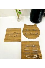 3'lü Ahşap Tencere Tava Çaydanlık Altlığı Nihale Seti