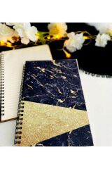 Siyah Gold Baskılı Ahşap Defter