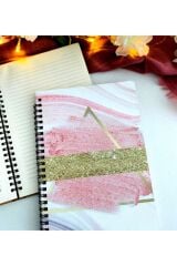 Pembe Gold Mermer Desen Baskılı Ahşap Defter