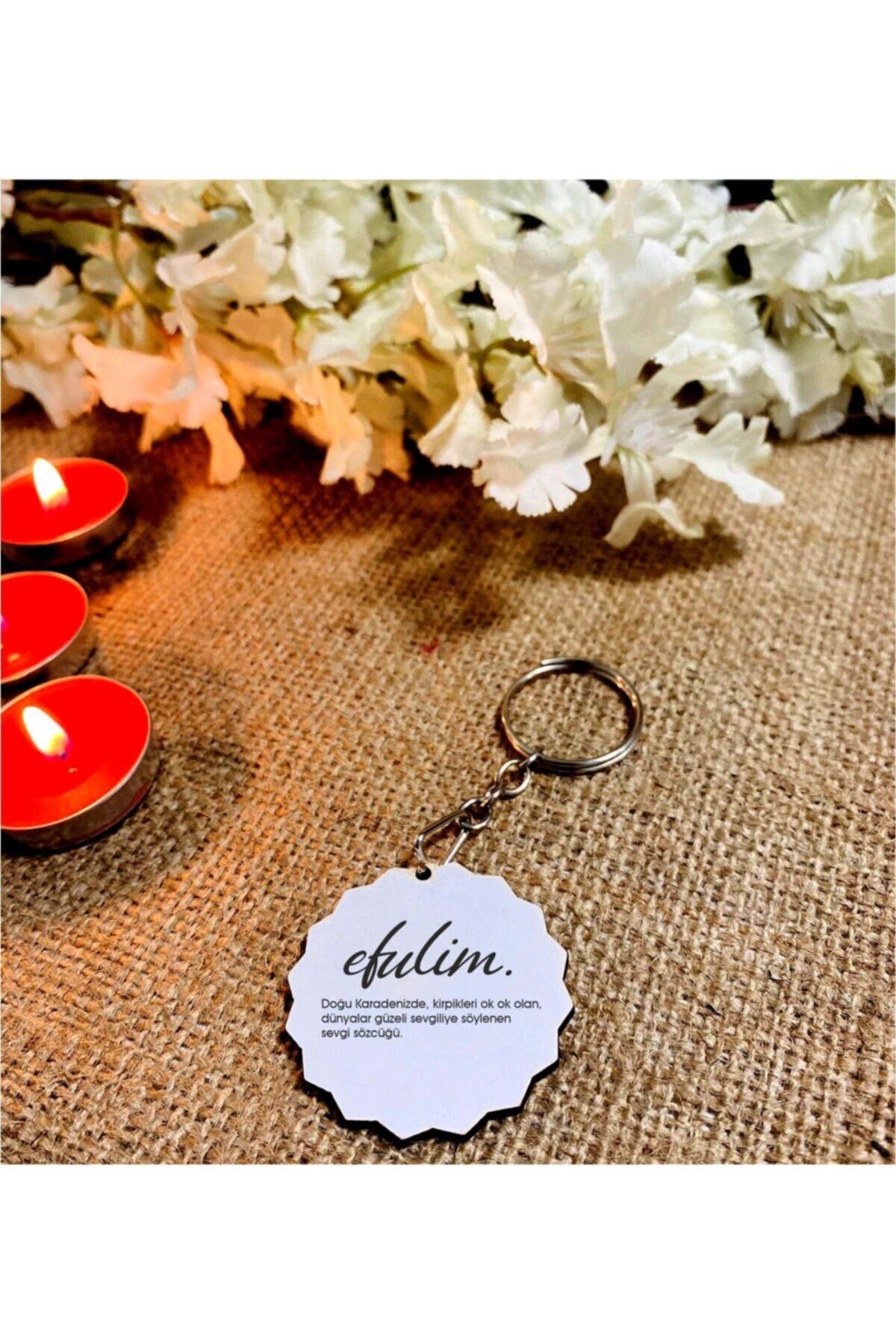 Sevgililer Günü Efulim Baskılı Ahşap Anahtarlık
