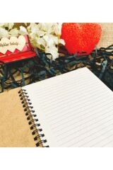 Sevgililer Günü Çiçekli El Desen Baskılı Ahşap Defter - Beyaz