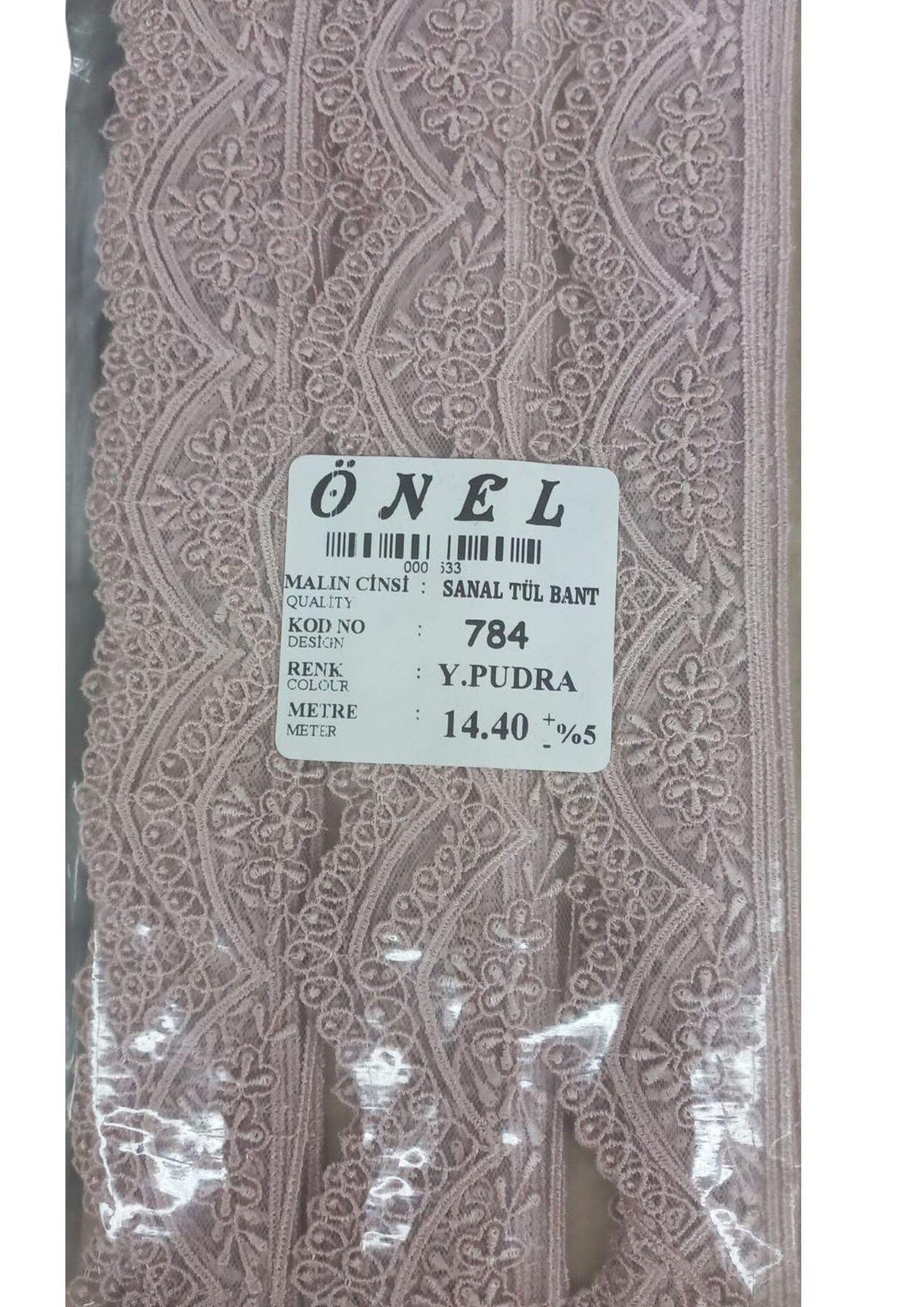 Dantel Polyester Sanal Tül Bant Y.Pudra 14,40 Metre En 3 cm ON-784-PU