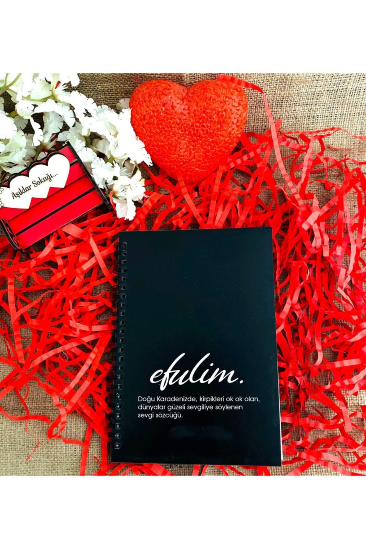 Sevgililer Günü Efulim Baskılı Ahşap Defter - Siyah