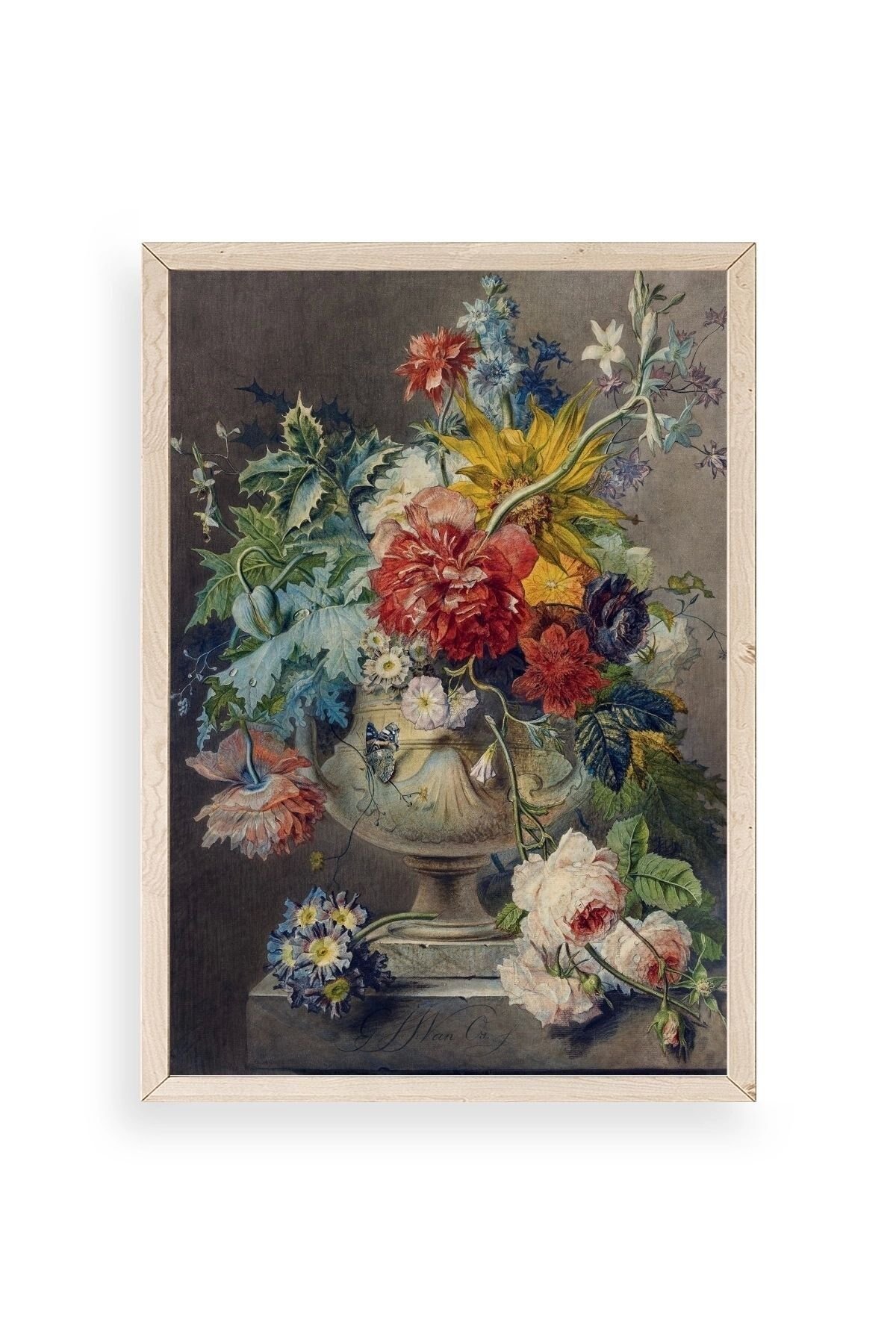 Vazodaki Çiçek Buketi Ahşap Çerçeveli Tablo 17 x 23