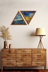 Dekoratif Üçgen Çerçeveli Ahşap Tablo Set 35 x 40