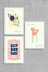 Soyut Üçlü Ahşap Çerçeveli Tablo 40 x 60