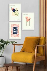 Soyut Üçlü Ahşap Çerçeveli Tablo 40 x 60