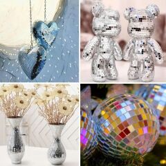 BUFFER®1 Metre Uzunluğunda Gümüş Renk Aynalı Mozaik Taşlı Dekor Bandı 4 cm x 1 mt