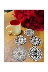 6 Parça Siyah-beyaz Ahşap Bardak Altlığı