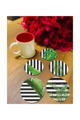 6 Parça Yeşil Yapraklı Ahşap Bardak Altlığı