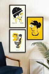 Soyut Üçlü Ahşap Çerçeveli Tablo 23 x 30