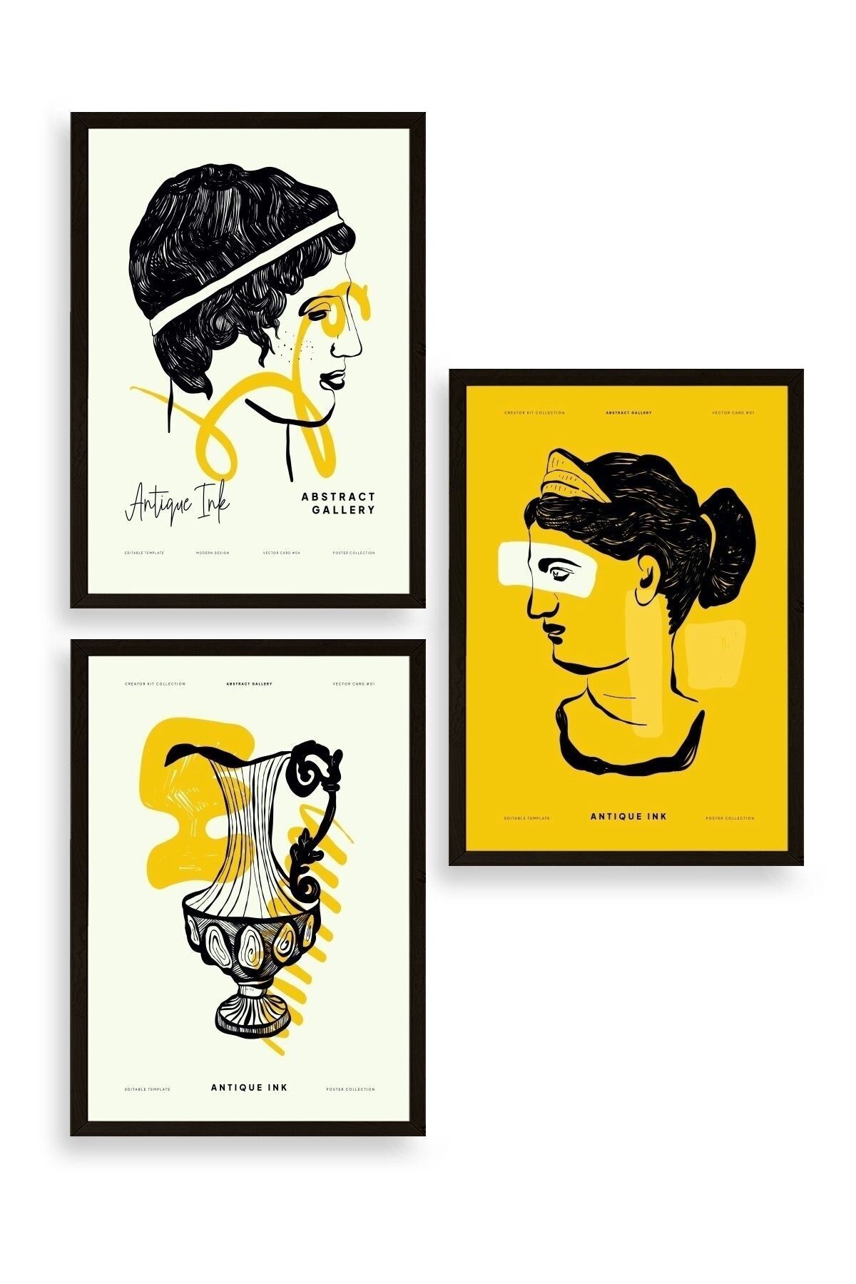 Soyut Üçlü Ahşap Çerçeveli Tablo 30 x 40