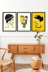 Soyut Üçlü Ahşap Çerçeveli Tablo 50 x 70