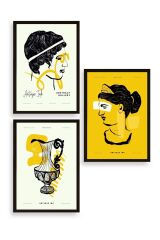 Soyut Üçlü Ahşap Çerçeveli Tablo 50 x 70