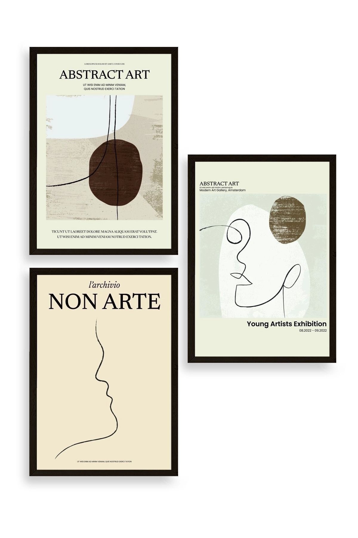 Soyut Sanat Üçlü Ahşap Çerçeveli Tablo 50 x 70