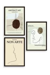 Soyut Sanat Üçlü Ahşap Çerçeveli Tablo 40 x 60