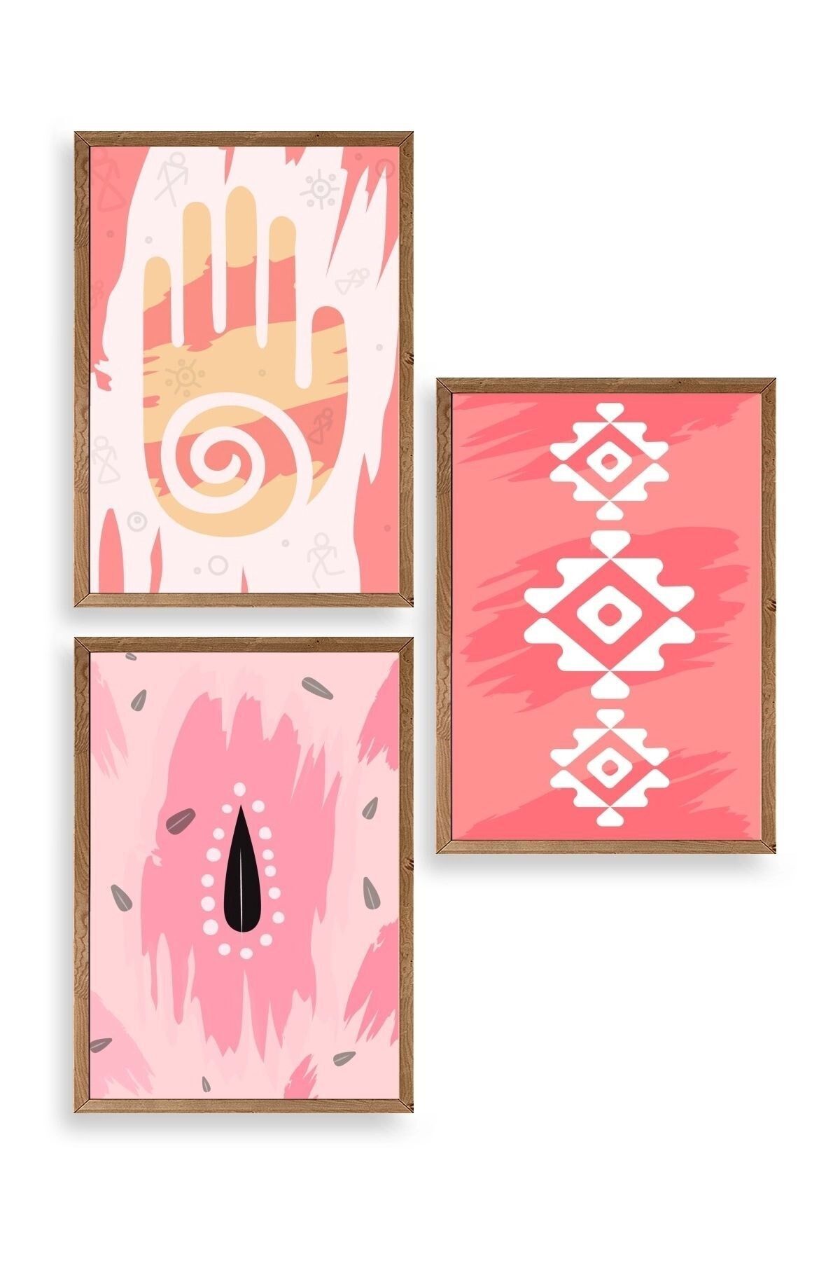 Düşündüren Şekiller Üçlü Ahşap Çerçeveli Tablo 30 x 42