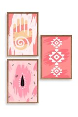 Düşündüren Şekiller Üçlü Ahşap Çerçeveli Tablo 30 x 42