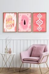 Düşündüren Şekiller Üçlü Ahşap Çerçeveli Tablo 30 x 42