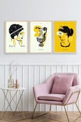 Soyut Üçlü Ahşap Çerçeveli Tablo 40 x 60