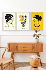 Soyut Üçlü Ahşap Çerçeveli Tablo 40 x 60