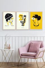 Soyut Üçlü Ahşap Çerçeveli Tablo 50 x 70