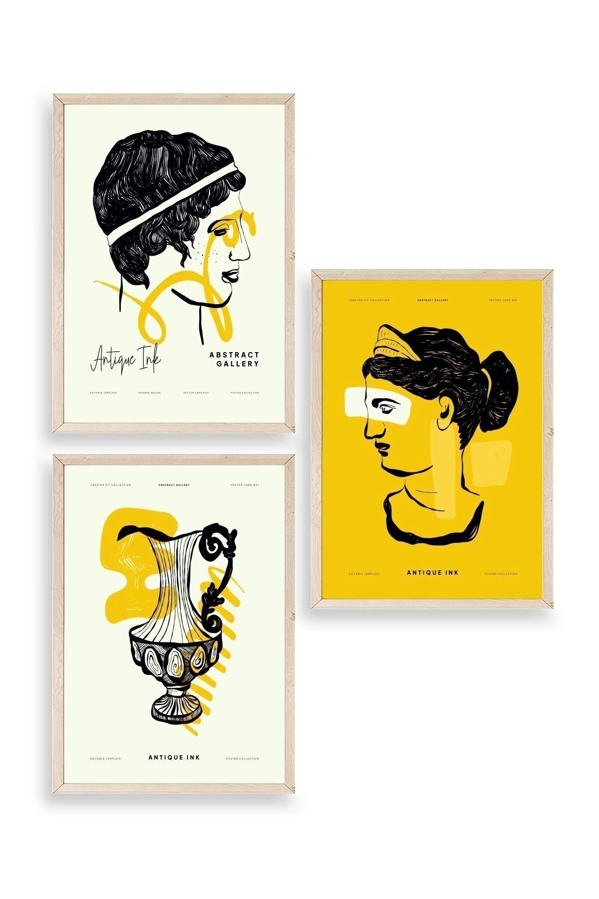 Soyut Üçlü Ahşap Çerçeveli Tablo 50 x 70