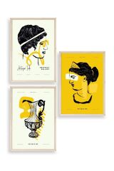 Soyut Üçlü Ahşap Çerçeveli Tablo 50 x 70