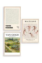 Ünlü Tablolar Üçlü Ahşap Çerçeveli Tablo 50 x 70