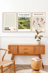 Ünlü Tablolar Üçlü Ahşap Çerçeveli Tablo 23 x 30