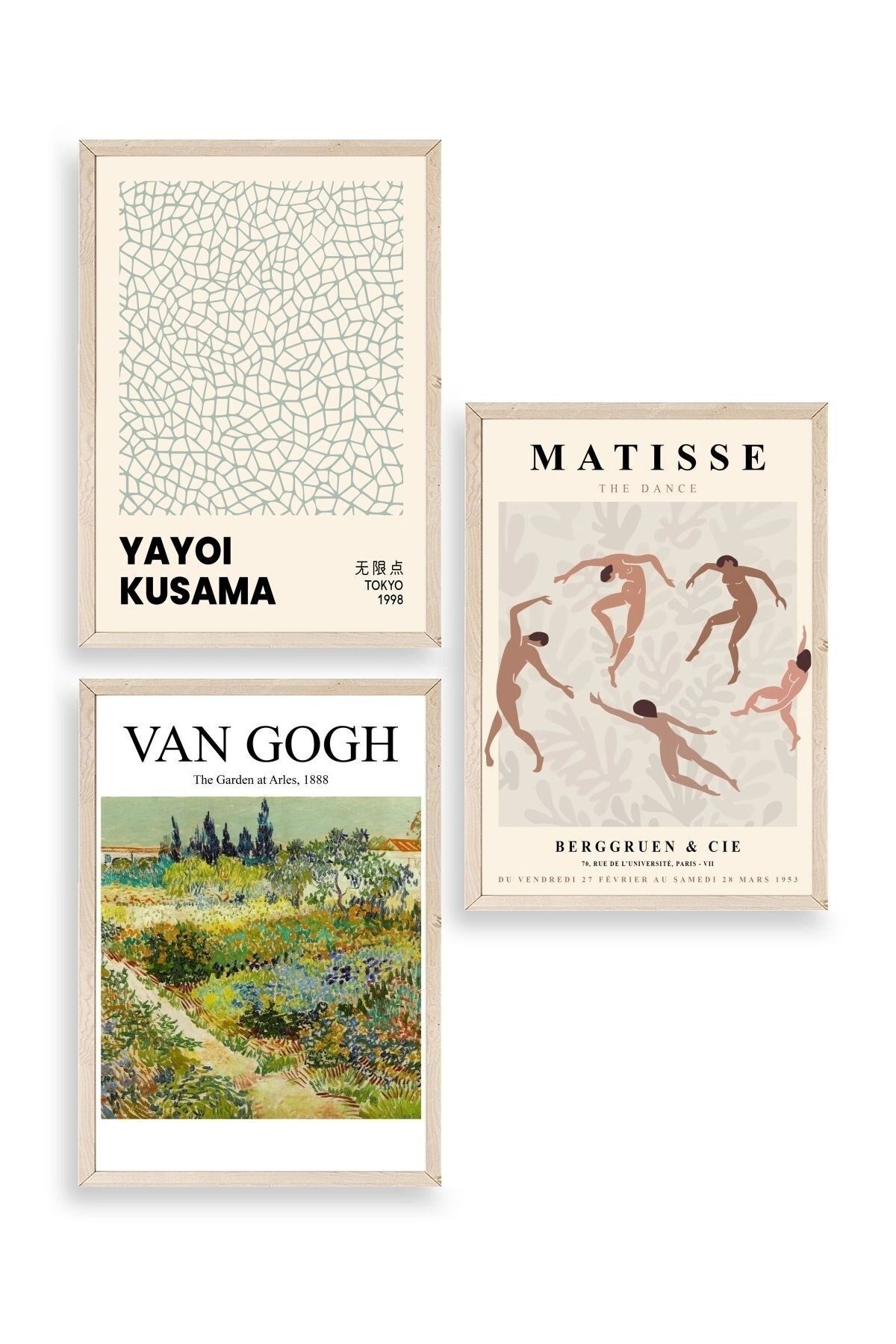 Ünlü Tablolar Üçlü Ahşap Çerçeveli Tablo 23 x 30