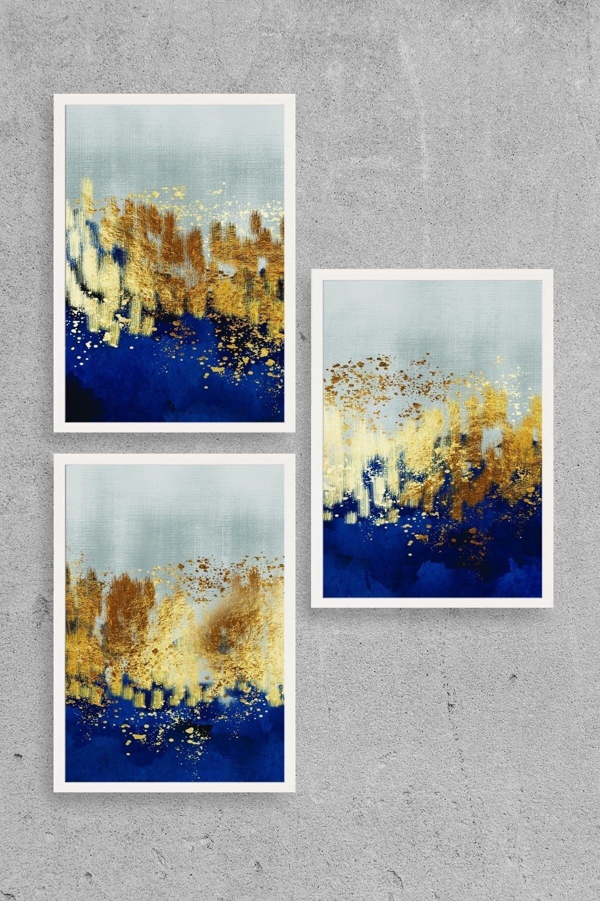 Soyut Üçlü Ahşap Çerçeveli Tablo 30 x 40