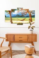 Hamak ve Çiçekler 5 Parçalı Mdf Tablo 60 x 100