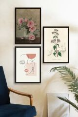 Çiçek Üçlü Ahşap Çerçeveli Tablo 30 x 40