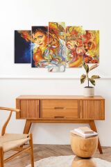 Kadın Manzarası 5 Parçalı Mdf Tablo 60 x 100