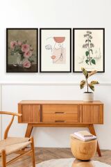 Çiçek Üçlü Ahşap Çerçeveli Tablo 23 x 30