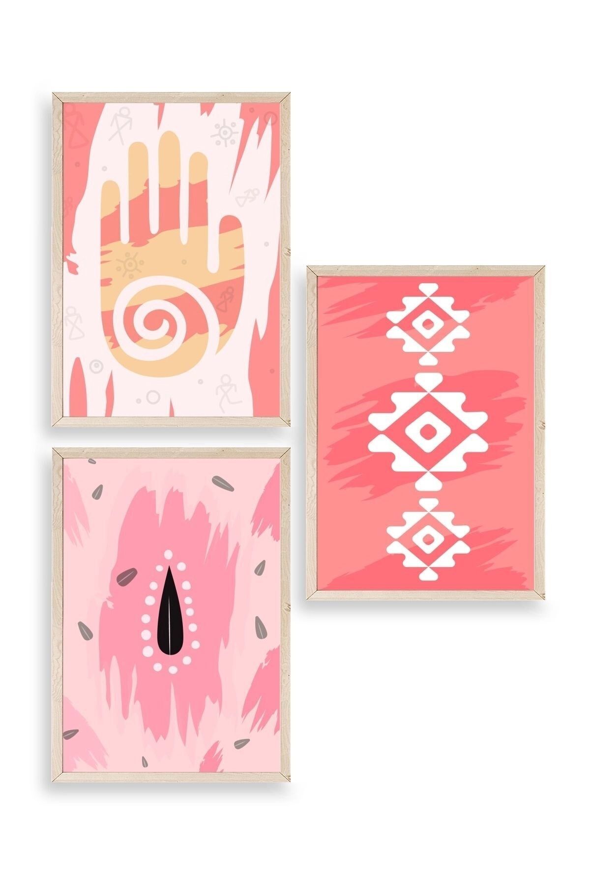 Düşündüren Şekiller Üçlü Ahşap Çerçeveli Tablo 30 x 42