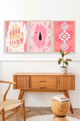 Düşündüren Şekiller Üçlü Ahşap Çerçeveli Tablo 30 x 42