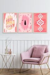 Düşündüren Şekiller Üçlü Ahşap Çerçeveli Tablo 23 x 30